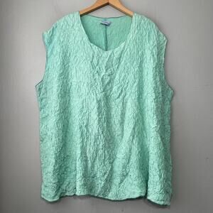 Whispers Carol Dolighan Plus Size 2X Mint Green Puckered Crinkle Silk Top Artsy